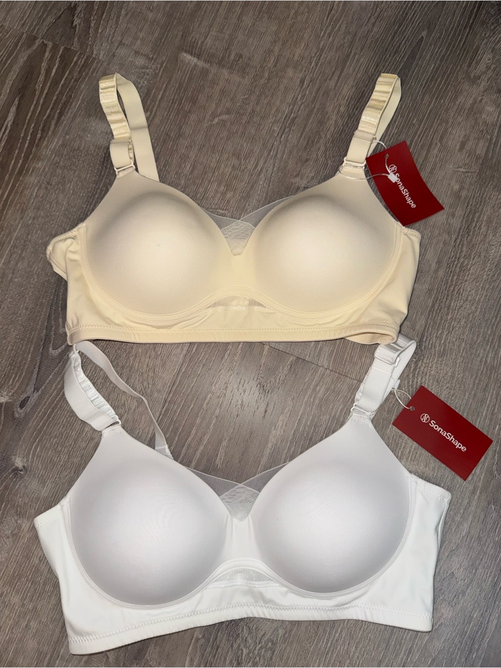 NWT SonaShape Bundle Two Daily Comfort Seamless Lifting Bras White Cream L